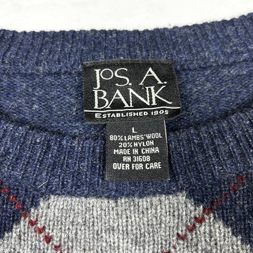 Jos A Bank Men's Lambswool Blend Crewneck Sweater Size L Preppy Argyle Golf - Picture 3 of 11